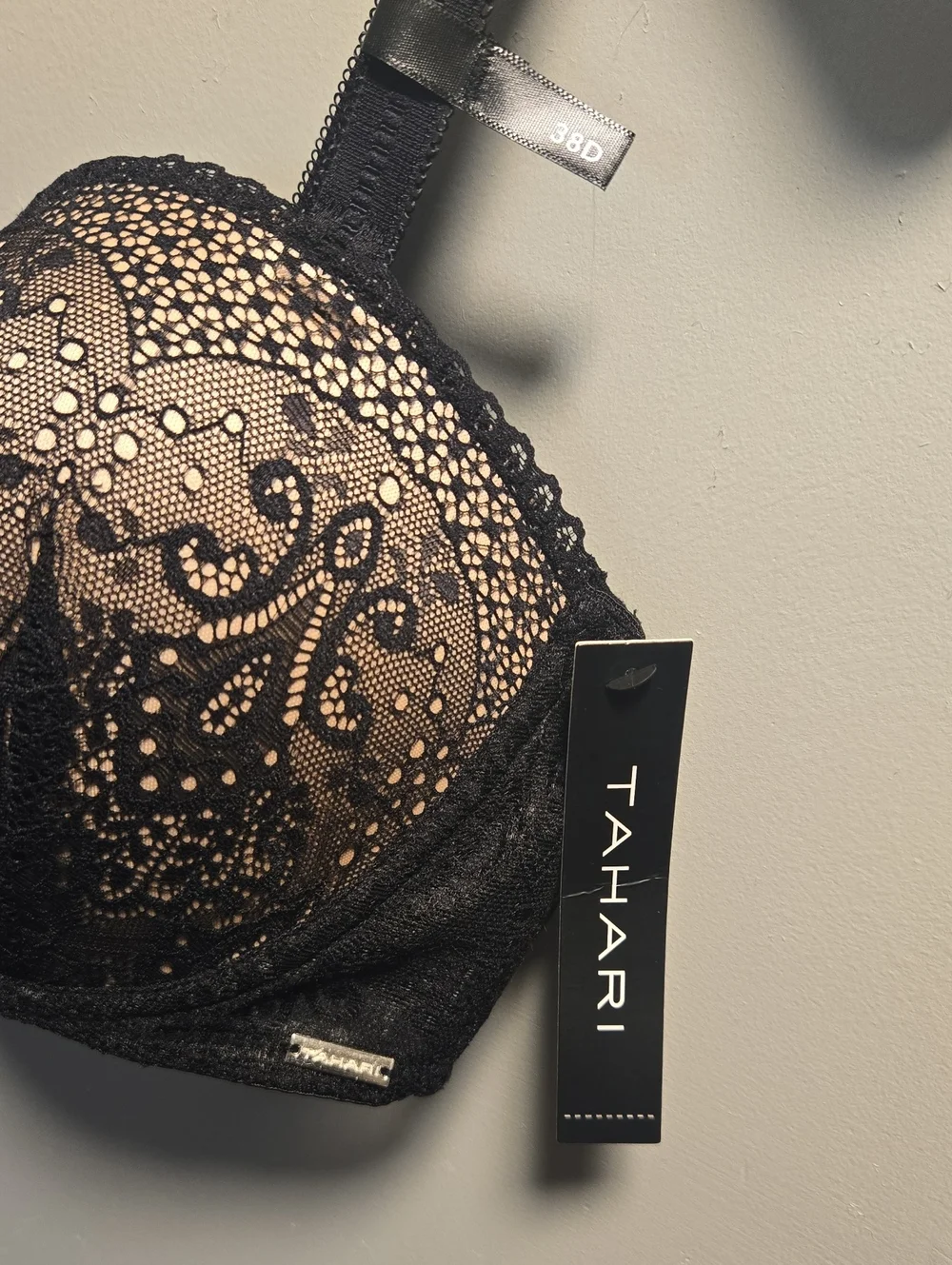 Tahari Black Lace Push-Up Bra with Nude Lining